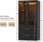 PAKASEPT Armoire Wardrobe Closet with Glass Door and Drawers, Bedroom Closet Wardrobe Cabinet with Hanging Rod, Lighted Freestanding Armoire Storage Cabinet for Bedroom Cloakroom