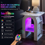 FIMELLO 19" End Table Set of 2 with Marble Top, Modern Arched Night Stand Nightstands with RGB Lighting, Bedroom Nightstand, Side Table with Storage for Living Room & Bedroom