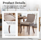 Beige Pattern Upholstered Dining Chairs Set of 4, Farmhouse Kitchen Chairs | Nailhead trim; solid wood legs; breathable fabric; high back; easy assembly; heavy duty dining chairs 400 lb capacity