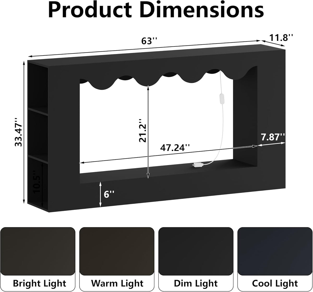63-Inch Smart Console Table with App & Button Controlled RGB Lights, Wavy Edge Wood Farmhouse Entryway Table, Rectangular Accent Sofa Table Behind Couch for Hallway Foyer Entrance, Black