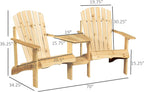 Adirondack Chair Set, 2 Wooden Outdoor Chairs with Center Table and Umbrella Hole, 2 Person Adirondack Bench Fire Pit Seating for Patio Backyard Garden, Natural