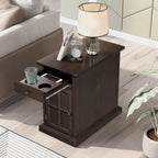 Traditional Narrow End Table with Charging Station, Antique Espresso Wood Side Table with Drawer Storage, No Assembly, for Living Room, Bedroom, or Office