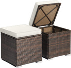 ORALNER 16" Outdoor Ottoman, Set of 2 Wicker Ottoman with Storage, All-Weather Rattan Cube Footstool w/Removable Cushions, Square Foot Rest Seating for Patio, Porch, Deck, Easy Assembly (Cream)