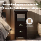 Narrow End Table with Two Drawers & Open Shelf - Brown Nightstand/Side Table for Living Room, Bedroom
