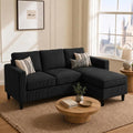 Nuturelly 73.6" L-Shaped Small Sectional Sofa with Ottoman, Black | Tool-Free Assembly, 3-Seater, Medium-Firm Foam+Springs, Pet-Friendly Microfiber, 5.9" Leg Clearance, Spot-Clean Only