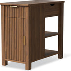 End Table with Charging Station 24'' Nightstand with Charging Station Vintage Side Table with Storage Wooden Sofa Side Table and Outlets Bedside Table for Living Room Office Bedroom (Brown)