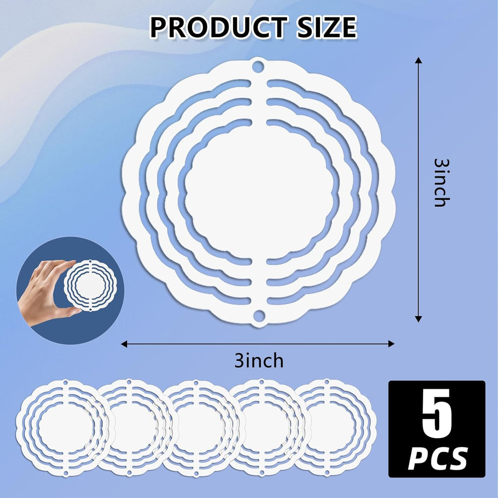5 Pack 3 inch Sublimation Wind Spinners Blanks Wind Spinner Sublimation Blank Bulk 3D Aluminum Metal Wind Spinners for Yard and Garden Indoor Outdoor Window Porch Front Door Decoration Round