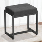Vanity Stool, Vanity Chair Stools for Makeup Room, Square Linen Makeup Stool for Vanity, Modern Padded Vanity Bench Small Ottoman Foot Rest Stool for Bedroom Living Room, Dark Grey & Black