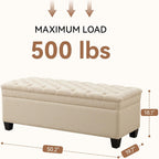 50" Storage Ottoman Bench, Rectangular End of Storage Bench, Upholstered Large Fabric Tufted Ottoman with Storage for Living Room, Bedroom, Entryway,Khaki