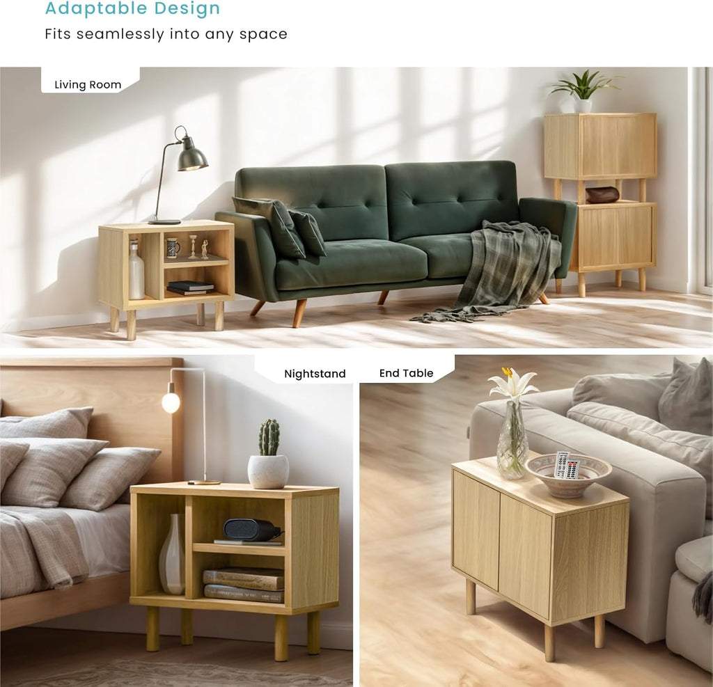 Home Zone Living Stackable Storage Cube End Table with Door or Shelf Options, Modular Bookshelf or Side Table for Living Room or Office