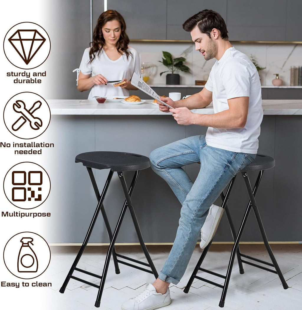 Suzile 2 Pcs Tall Folding Chair Portable Plastic Stool Chair Heavy Duty Foldable Bar Stools with Handle for Adults Kitchen Counter Room Home Camping Indoor Outdoor, 300lbs Capacity (24 Inches)