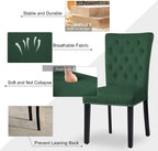 adochr Velvet Dining Chairs Set of 2, Parsons Kitchen Chair, Green | Wooden Legs & Nailed Trim, Upholstered Dining Room Chairs 350 LBS Capacity