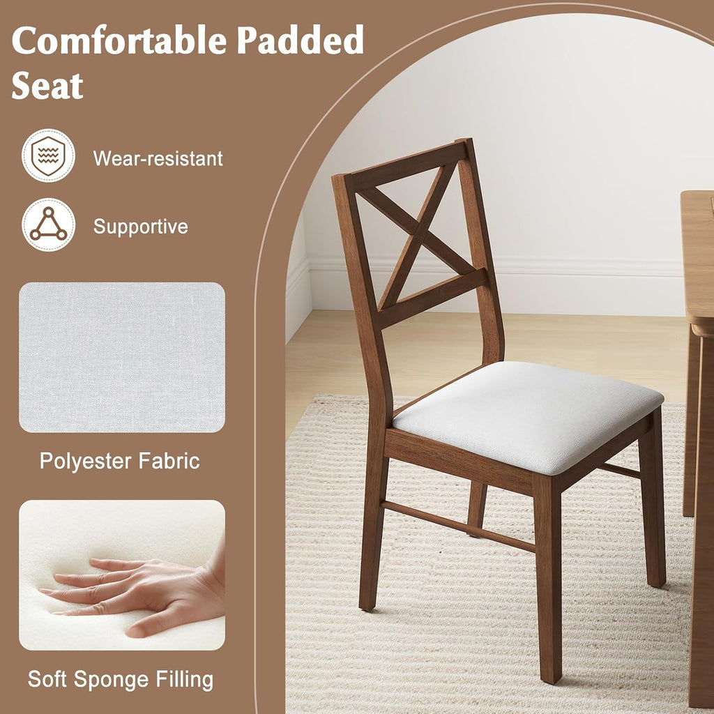 COSTWAY Wood Dining Chairs Set of 2, Upholstered Farmhouse Modern Dining Room Chairs with Backrest and 400LBS Capacity for Kitchen (Brown)