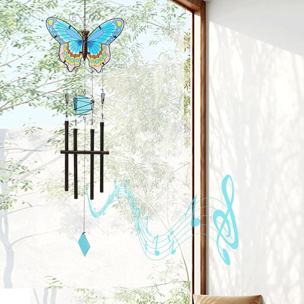 MUMTOP Butterfly Wind Chimes for Outside, Stained Glass Wind Chime Windchimes for Patio, Outdoor,Garden,Yard,Coastal,Window,Home Decor or Gifts for Women(Colorful)
