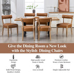 ZJhome Modern Dining Chairs Set of 6– Mid-Century Modern Faux Leather Upholstered Kitchen & Dining Room Chairs with Curved Back, Oversized Rounded Seat, Sturdy Wood Frame, Brown