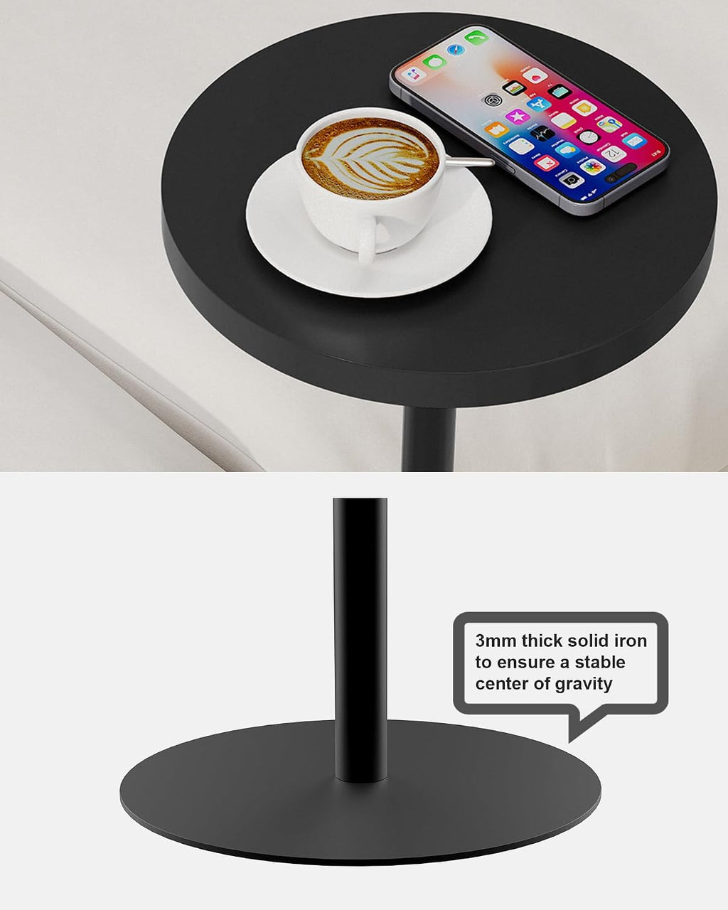 TUTOTAK Tall Round Side Table, Small End Table, Drink Table, Pedestal Side Table, livingroom, Black TB01BK096