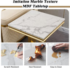 23'' Faux Marble End Table with High-Gloss U Base, Rectangular Marble Top Sofa Side Table for Living Room Office, Modern White Gold Accent Table with Stainless Steel Frame