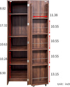 Brown Freestanding Kitchen Pantry Cabinet with Doors & Shelves - 5-Tier Storage Cupboard & Sideboard Buffet with Adjustable Shelves, Wood Grain Pantry Organizer for Kitchen, Dining Room, Living Room