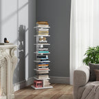 TUTOTAK Narrow Bookshelf, 8-Tier Bookcase, Spine Book Shelf for Small Space, Corner Standing Shelf for Living Room, Office, Study, Entryway, White BS06BW008