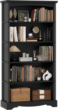 TVU 5-Tier Wooden Bookshelf, 31.5" W x 65" H ×9.9" D Bookshelf with Storage, Floor Standing Modern Style Display Bookcase for Living Room, Office, Study Room, Entryway, Black