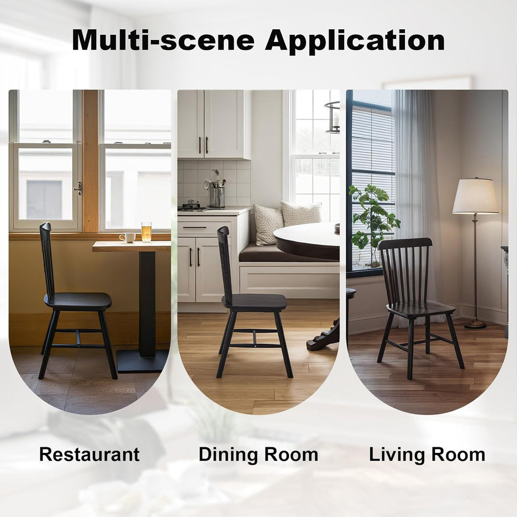 Dining Chairs Set of 4, Windsor Dining Chairs, Spindle Back Wooden Chair for Kitchen and Dining Room, Dining Room Chairs, Windsor Chairs Set (Black)