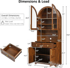 Merax 74.8'' Tall Arched Kitchen Pantry Cabinet, Mid-Century Modern Kitchen Hutch with Power Outlet & LED Light, Adjustable Shelves & Glass Holders, Versatile Cupboard for Kitchens, Living Room