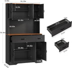 IDEALHOUSE 71" Kitchen Pantry Storage Cabinet with Charging Station, Farmhouse Kitchen Hutch Cabinet with 2 Storage Drawers, Large Food Pantry with Microwave Stand for Dining Room,Living Room,Black