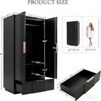 Brafab 67" Fluted Armoire Wardrobe Closet with Drawers, Black Cabinet