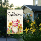 Welcome Flags for Outside,Spring Floral Gnome Garden Flag for Yard Patio Lawn Decoration,12x18 Inch Double Sided