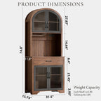 75" Tall Arched Pantry Cabinet with Charging Station & LED Light, Kitchen Pantry Cabinet with Microwave Stand, Drawers and Adjustable Shelf, Coffee Bar Liquor Cabinet for Dining Room