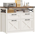 Farmhouse 4 Drawer File Cabinet with Open Storage Shelf, Lateral Filing Cabinet Fits Letter/A4/ Size, Home Office Filing Organizer, Document Storage Printer Stand for Office and Home. Uunique White