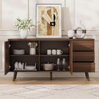 60" Buffet Cabinet with Storage, Sideboard Buffet Cabinet with 3 Drawers and 2 Doors, Mid Century Modern Coffee Bar Cabinet/TV Stand with Adjustable Shelves, Dark Brown