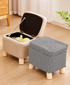 Storage Ottoman with Linen Removable Cover,Square Foot Rest Stool Hinged Lid Upholstered Padded Seat for Living Room Bedroom,Home Decor Ottoman (Green,Small)
