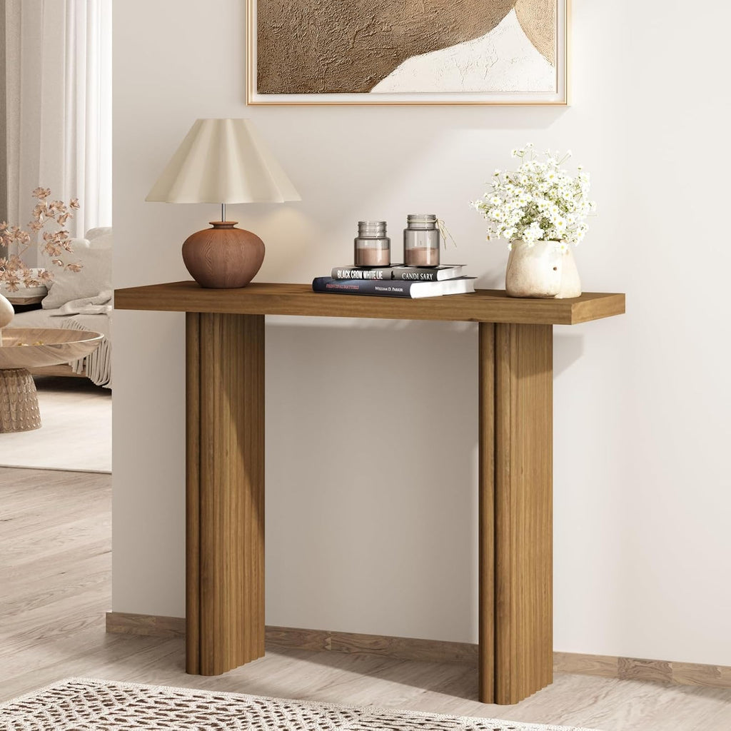 Fluted Solid Wood Console Table, Entryway Table