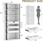 iPormis Kitchen Pantry with Sliding Doors, Tall Modern Curved Pantry Storage Cabinets with Drawer & Pull Out Shelves, 64-Inch Freestanding Wood Cupboard for Kitchen Dining Room Living Room, White