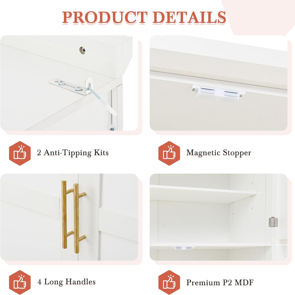 LUMISOL Kitchen Pantry Cabinet, 70.9" Tall Cupboard Storage Cabinet with Adjustable Shelves and Door Shelves, Freestanding Kitchen Hutch with 8 Pull-Out Trays for Dining Room Living Room, White