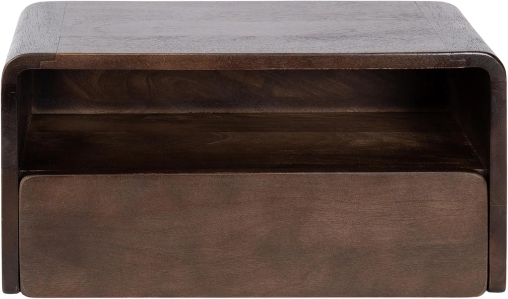 Kate and Laurel Kato Modern Mango Wood Floating Side Table with Drawer, 18 x 10 x 9, Dark Brown, Contemporary Wooden Floating Nightstand for Bedroom Bedside Table or Living Room Wall Storage