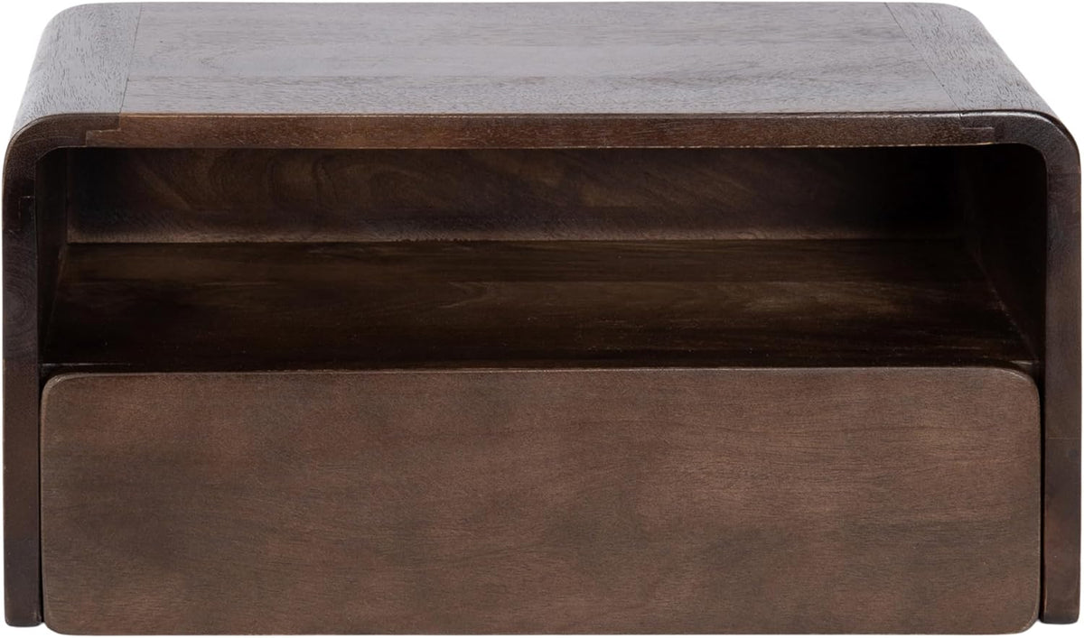Kate and Laurel Kato Modern Mango Wood Floating Side Table with Drawer, 18 x 10 x 9, Dark Brown, Contemporary Wooden Floating Nightstand for Bedroom Bedside Table or Living Room Wall Storage