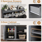 Sideboard Buffet Cabinet with Storage, 53.5” Large Kitchen Cupboard with 3 Drawers, Adjustable Shelf, Credenzas for Living Room, Wooden Coffee Bar Console Table for Dining Room (Grey)