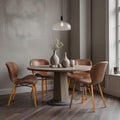 Modern Dining Chair Set of 4, Dining Room Chairs with Thick Cushions | Faux Leather Upholstered Kitchen Armless Side Chairs, Wooden Leg for Home, Kitchen, Brown