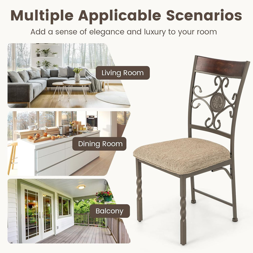 GOFLAME Dining Chairs Set of 2, Upholstered Kitchen Chairs with Padded Seat & Ergonomic Backrest, Farmhouse Armless Side Chairs with Metal Frame for Dining Room, Restaurant, Brown