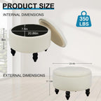 24 Inch Round Ottoman with Storage, Tufted Linen Storage Bench for Bedroom, Living Room & Entryway, Modern Upholstered Coffee Table with Wooden Black Legs, Beige