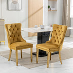 Velvet Dining Chairs Set of 4, Tufted Upholstered High Wingback Chairs with Nailhead Trim & Pull Ring, Golden Stainless Steel Legs for Dining Room, Sillas de Comedor, Gold