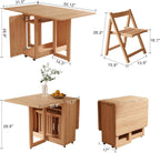 AnywaysWood Folding Dining Table with 4 Foldable Chairs Set, Space Saving Extendable Solid Wood Drop Leaf Table for Kitchen Dining Living Room Small Spaces Easy Assembly (55.12"×31.5"×30")