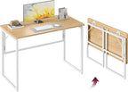 VASAGLE Folding Desk, Small Computer Desk, Foldable Table 39.4 Inch | One-Piece Desktop,Folding Table for Bedroom, Balcony, Camping, Easy Assembly, Straw Yellow, ULWD152YD01