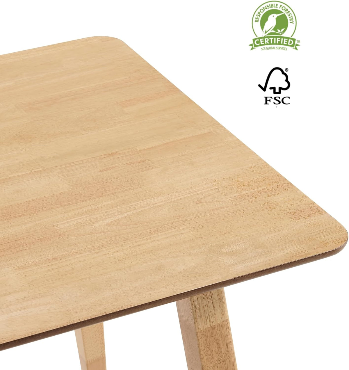 FSC Certified Wood Dining Room Table, 51in Small Rectangular Kitchen Table Space Friendly, Easy Assemble Solid Rubberwood Leg Table for Apartment (Table Only)