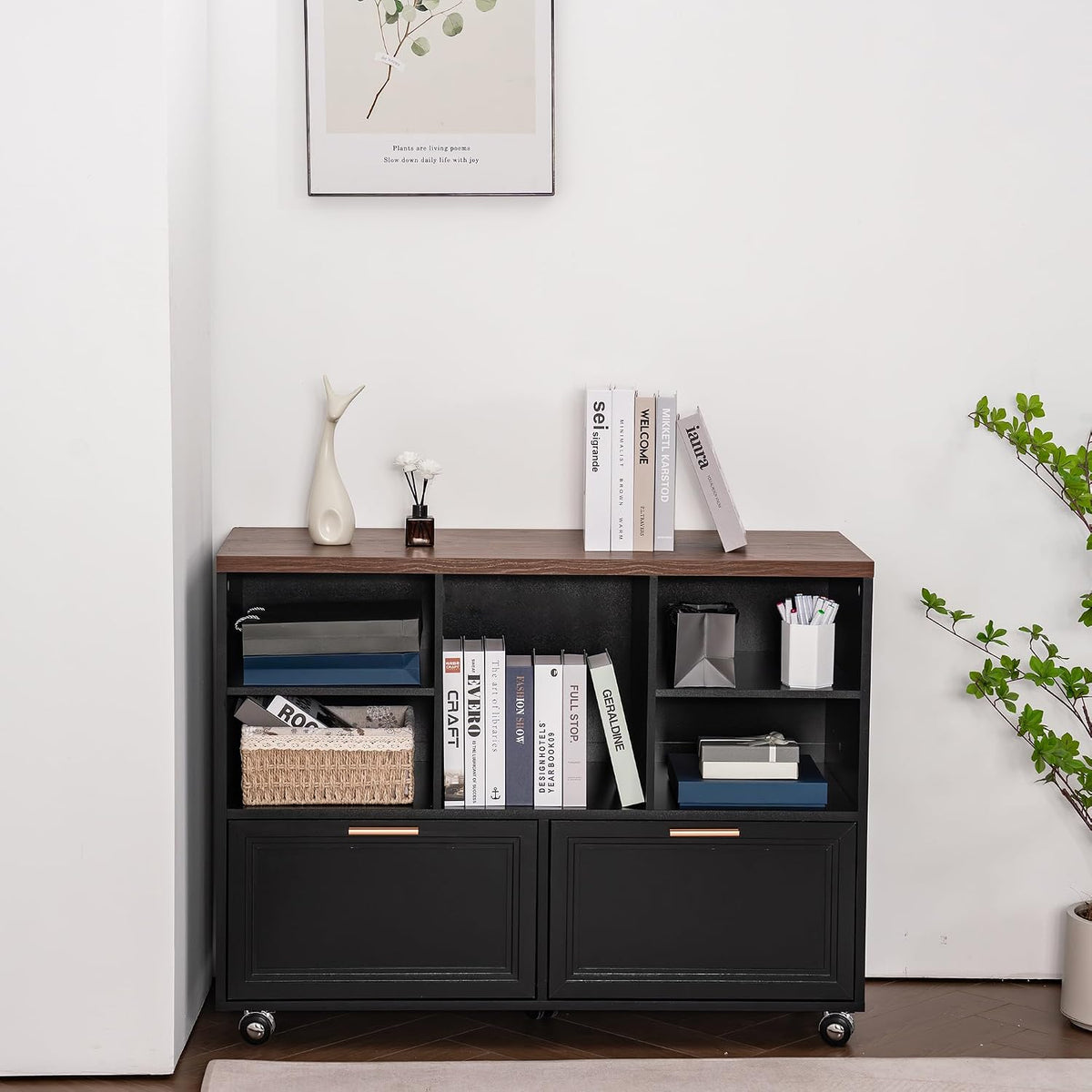 40" Lateral File Cabinet,Farmhouse Wood Small Home Office Storage with Wheels,Filing Cabinet with 2 Drawers for Legal/Letter/ A4 Size