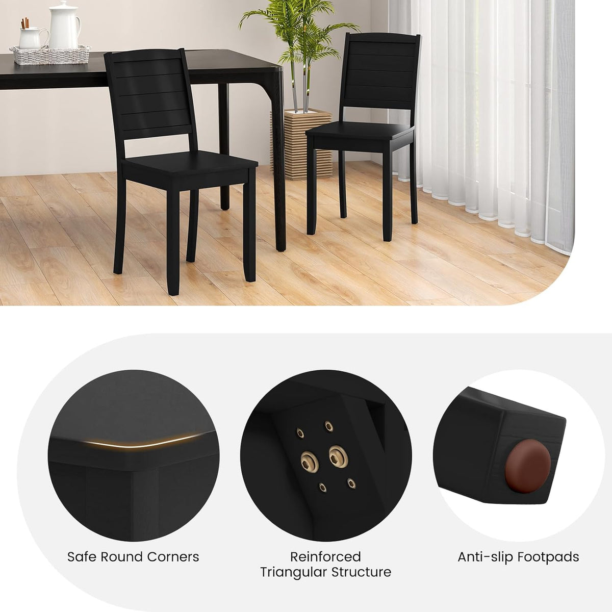 Giantex Wood Dining Chairs Set of 4, Modern Kitchen Chair w/Rubber Wood Legs, Curved Backrest, Farmhouse Diner Chair, Wooden Armless Side Chairs for Home Dining, Restaurant, Load 400 LBS, Black