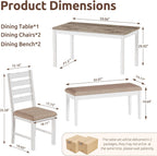 59" Dining Table Set Farmhouse Rectangular White Kitchen Room Table & Chairs Set Solid Wood Stable Space Saving Easy Clean (1 Bench& 4 Chairs)
