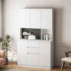 ZeHuoGe 74" Kitchen Pantry Cabinet with Charging Station,Freestanding Storage Cabinet with Drawers, Modern Pantry Cupboards with Microwave Stand for Living Room,Dinning Room (White)